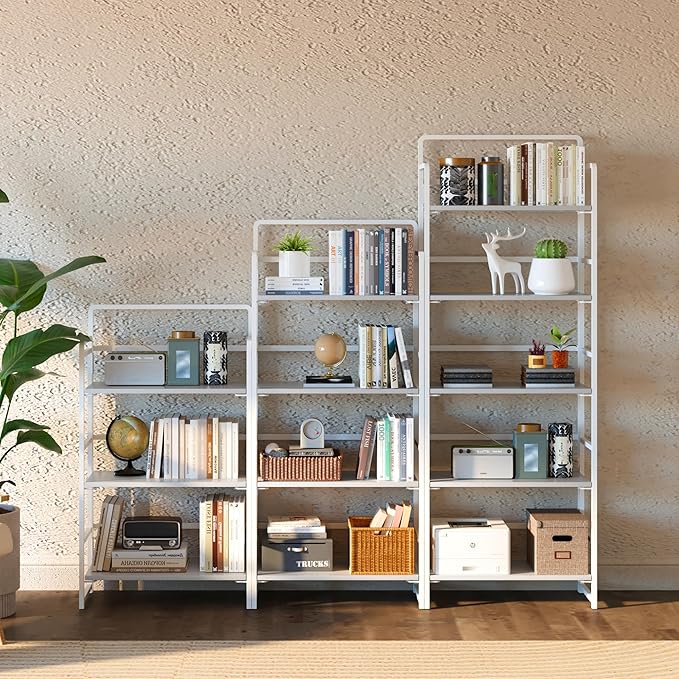 4NM No Assembly Foldable Bookshelf, 4-Shelf Collapsible Bookcase Storage for Small Spaces, 54" H, All White-Ruum Studio Home