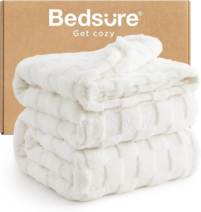 Bedsure GentleSoft California King Blanket for Bed - Super Soft Cozy Blankets for Women Men Girls, Large Fuzzy Fleece Throw for Bedroom Decor, White, 102x96 Inches-Ruum Studio Home