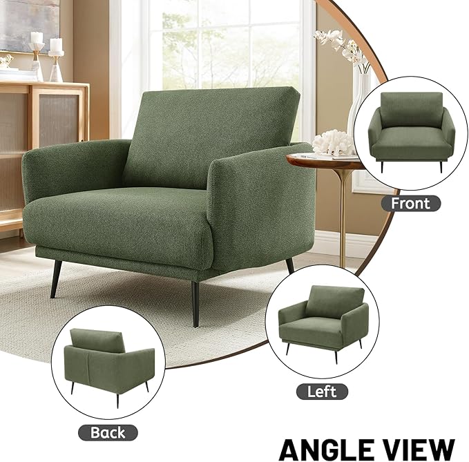 Oversized Accent Chair Set of 2 for Living Room Chairs Reading Arm Chair Comfy Modern Single Sofa Side Chairs with Metal Legs & Soft Cushion for Bedroom, Balcony,Waiting Room (Polyester, Moss Green)-Ruum Studio Home