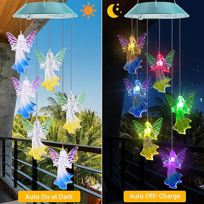 Toodour Solar Wind Chimes, Color Changing Angel Wind Chimes, LED Decorative Mobile, Gifts for Mom Grandma, Waterproof Outdoor Decorative Lights for Garden, Patio, Yard, Window Outdoor Decor-Ruum Studio Home