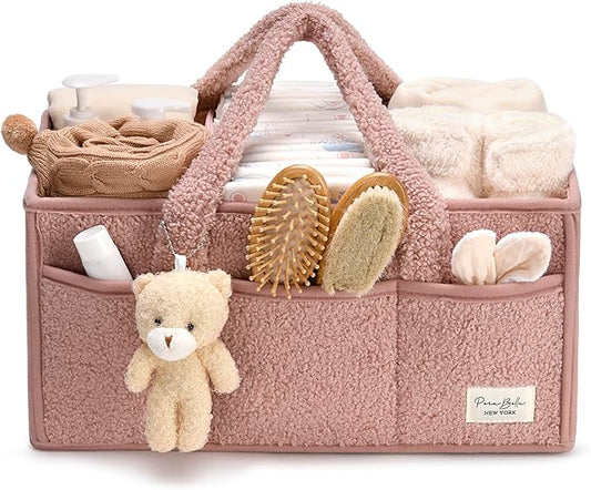 PeraBella Baby Diaper Caddy Organizer with Handle, Boy & Girl Shower Gift Basket, Portable Diaper Storage Basket Bin for Wipes, Newborn Baby Essentials Registry Search Must Haves, Car Caddy Organizer-Ruum Studio Home