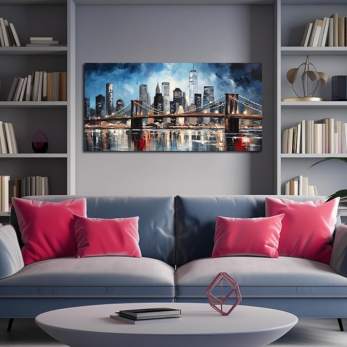 Brooklyn Bridge Canvas Wall Art Living Room City Wall Decor for Office Modern Pictures for Bedroom Wall Decor 20 x 40 Inch-Ruum Studio Home