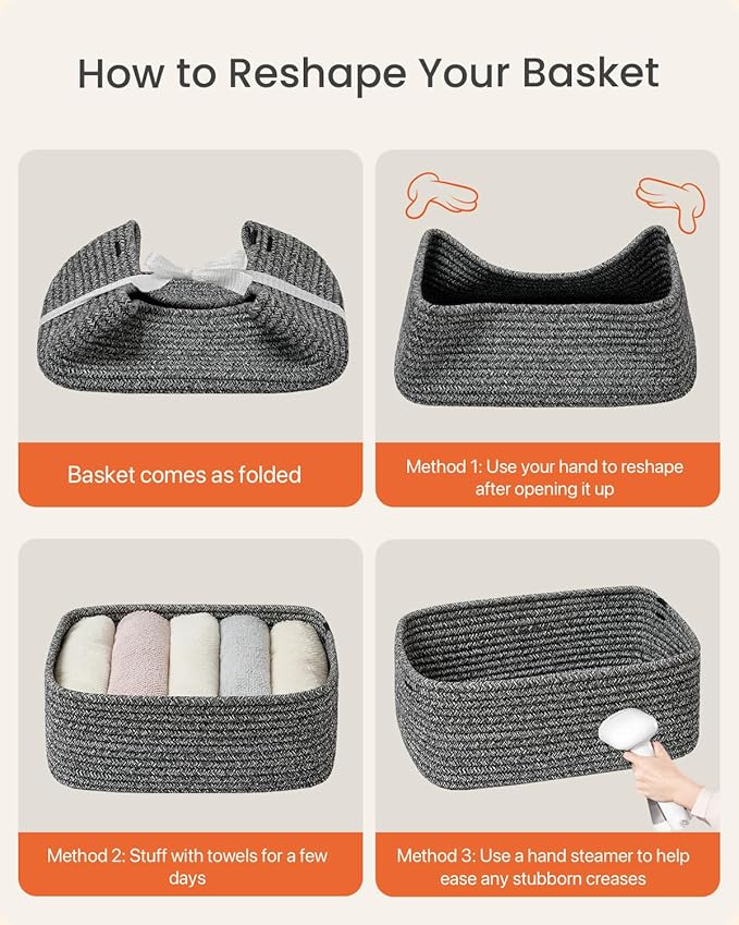 KALLAX Small Woven Basket, 13.5 x 9.5 x 5 Inches, Storage Basket for Organizing, Cute Small Rope Shelf Closet Cube Storage Bins Baskets for Shelves, Dog Toy Gift Baskets Empty, 3 Pack Mixed Black-Ruum Studio Home