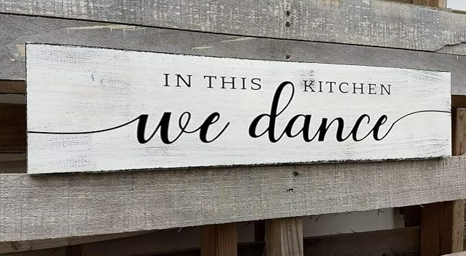 in This Kitchen We Dance Sign, Rustic Farmhouse Wood Wall Hanging Kitchen Plaque Decorations, Kitchen Sign Decor for Dinning Room (Dance) 6x18 Inch-Ruum Studio Home
