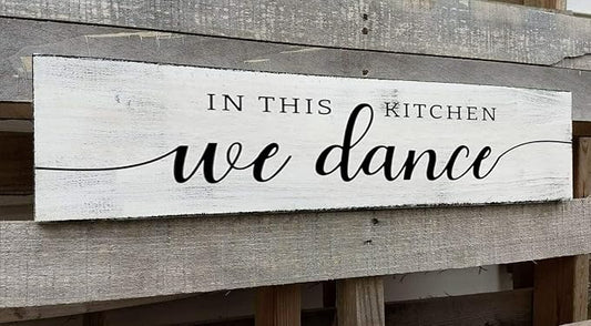in This Kitchen We Dance Sign, Rustic Farmhouse Wood Wall Hanging Kitchen Plaque Decorations, Kitchen Sign Decor for Dinning Room (Dance) 4x16 Inch-Ruum Studio Home