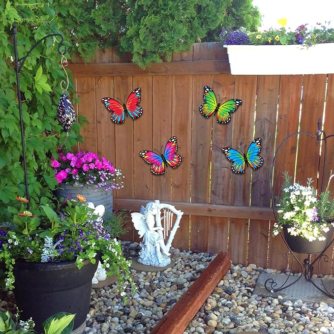 Oraytteo Metal Butterfly Wall Decor, 4pcs Butterflies Wall Art Hanging Sculptures for Outdoor Indoor Fence Patio Yard Tree Garden Home Decorations, Housewarming Gift for Mom Friends-Ruum Studio Home
