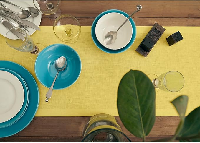 Solino Home Linen Table Runner 36 Inches - 100% Pure Linen Sunshine Yellow Table Runner 14 x 36 Inch Ideal for Dresser and Coffee Tables - Fete-Ruum Studio Home