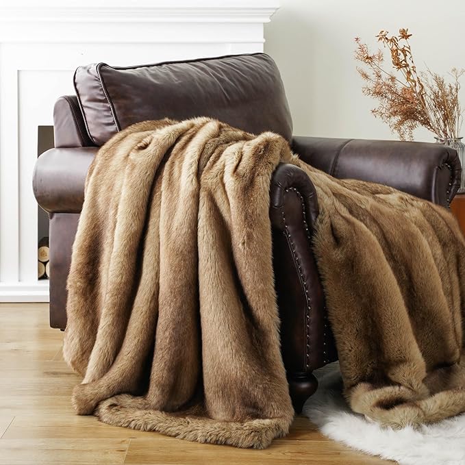 BATTILO HOME Luxury Ochre Faux Fur Throw Blanket, Soft Cozy Mink Fur Blanket for Couch, Sofa, Bed, Plush Warm Fuzzy Fall Fur Throw and Blankets for Home Decor, 50"x60"-Ruum Studio Home