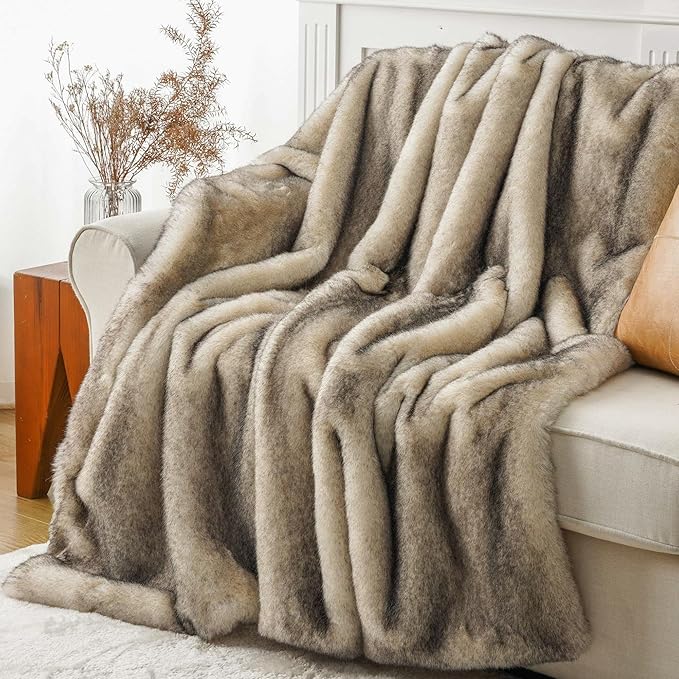 BATTILO HOME Luxury Fluffy Faux Fur Throw Blanket, Cozy Soft Warm Fur Blanket for Couch, Sofa, Chair, Bed, Plush Fuzzy Fur Throws with Long Pile & Brushed Tips, 50"x60"-Ruum Studio Home