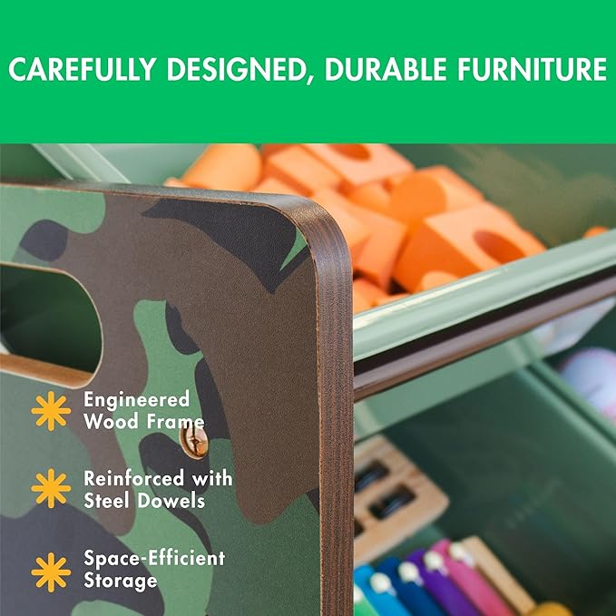 Humble Crew Kids Toy Storage Organizer with 12 Plastic Bins, Camo – Removable Bins for Playroom, Bedroom, Toddler Furniture for Boys and Girls Ages-Ruum Studio Home
