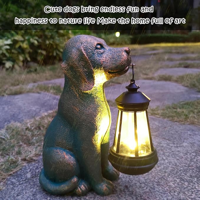 Dog Garden Statue Outdoor Décor with Solar Lights Lantern,Dog Solar Light Figurines Outside Decorations for Yard，Lawn ,Patio, Balcony, Unique Housewarming Gifts-Ruum Studio Home