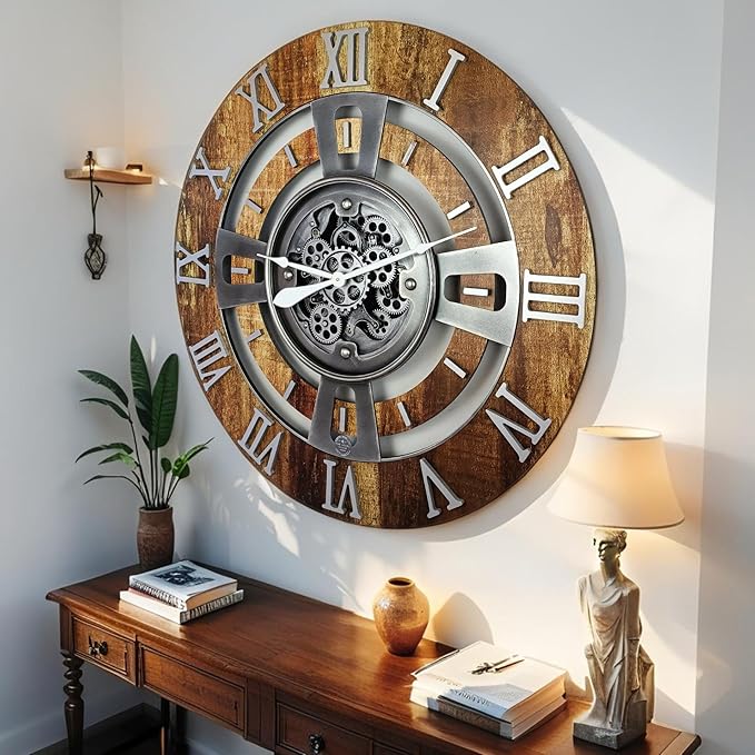 The Gears Clock Real Moving Gear Wall Clock England Line (Vintage Brown, 24 inches (60 cm))-Ruum Studio Home