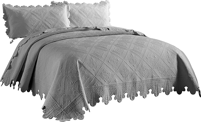 MarCielo 3-Piece 100% Cotton Oversized Bedspread Lightweight Quilt Coverlet Embroidery Farmhouse Bedding Set (Tk Light Grey, Oversized Queen (100"x106"))-Ruum Studio Home