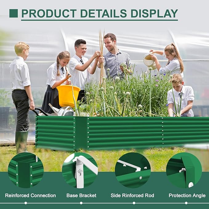 Land Guard 8x4x3ft Rectangular Galvanized Raised Garden Beds, Large-Capacity Metal Planter Box Outdoor, Durable Deep Raised Garden Bed 3ft Tall, Raised Beds for Gardening Vegetables, Forest Green-Ruum Studio Home