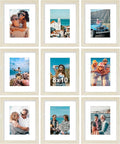 Vittanly 8x10 Picture Frames Set of 9, Shatter Resistant Plexiglass, Display 5x7 Pictures with Mat or 8x10 without Mat, Photo Frames for Wall or Tabletop, Engineered Wood, Cornsilk-Ruum Studio Home