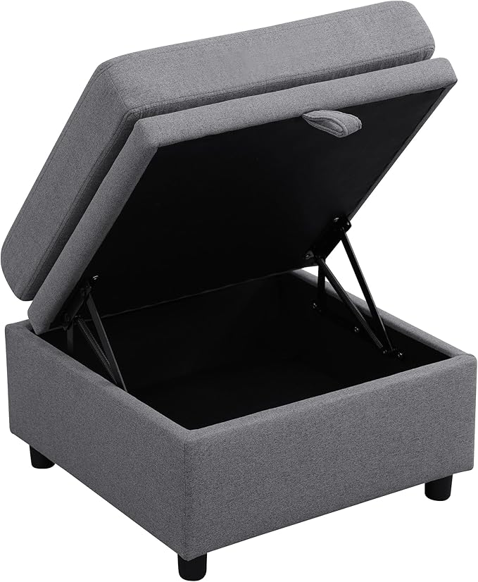 Ottoman Rectangular Storage Ottoman Bench, Footrest Stool Footstool with Lid for Living Room, Bedroom, Entryway, Dark Gray, 22.6"x23.2"x16.5"-Ruum Studio Home