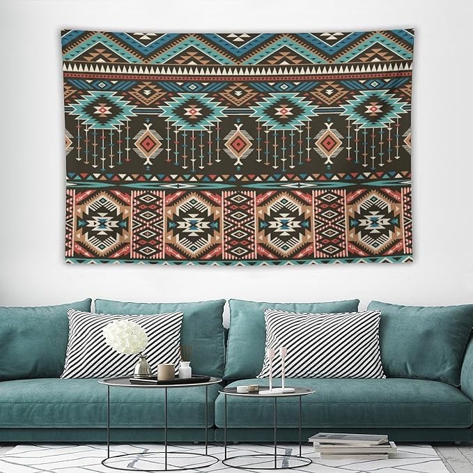 HZOHNAGO Aztec Tapestry Turquoise Blue and Brown and Native American Tribal Pattern Printed Wall Tapestry Wall Hanging for Bedroom Living Room Dorm 60" W x 40" H-Ruum Studio Home