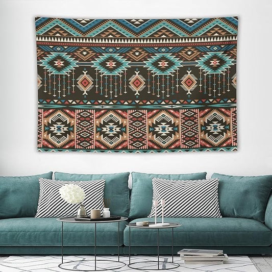 HZOHNAGO Aztec Tapestry Turquoise Blue and Brown and Native American Tribal Pattern Printed Wall Tapestry Wall Hanging for Bedroom Living Room Dorm 60" W x 40" H-Ruum Studio Home