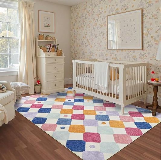 jinchan Area Rug 5x7 Kids Washable Indoor Floor Cover Non-Slip Modern Soft Rug Elementary School Classroom Colorful Diamond Carpet for Nursery Playroom Daycare Bedroom Living Room Berries on Cream-Ruum Studio Home