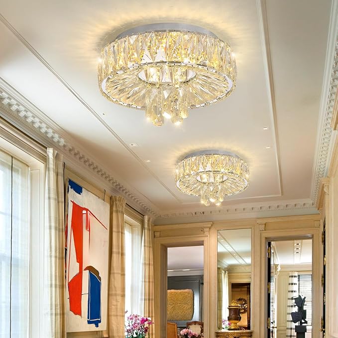 Mini Chandelier Modern Crystal Chandeliers for Hallway Light Fixture LED Flush Mount Ceiling Light Dimmable Lamp for Dining Room Living Room Bedroom-Ruum Studio Home
