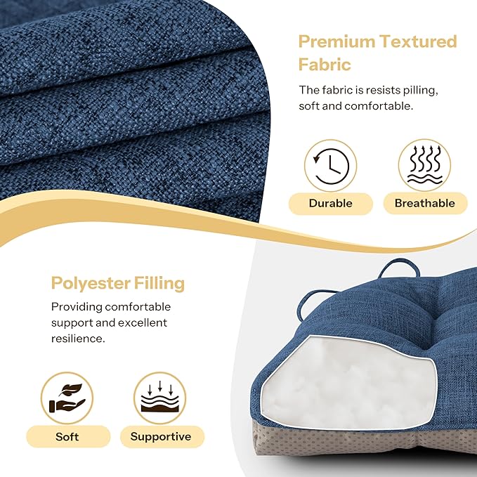 Non Slip Chair Cushions for Dining Chairs Set of 4 Kitchen Chair Cushions 18"x18"x3" Turfted Chair Pads Comfortable and Soft Seat Cushion with Ties, Royal Blue-Ruum Studio Home