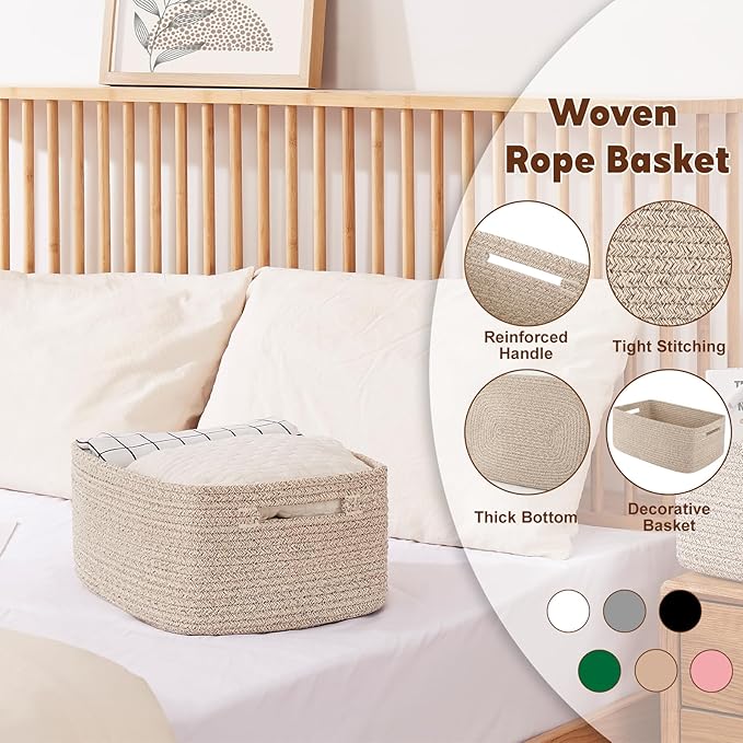 OIAHOMY Storage Basket for Shelves, Closet Cube Storage Bins Baskets for Clothes Blanket Towels, Baby Nursery, Toy Box, Woven Rope Basket, 15.75*11.81*7.09 IN, 2 Packs Brown-Ruum Studio Home