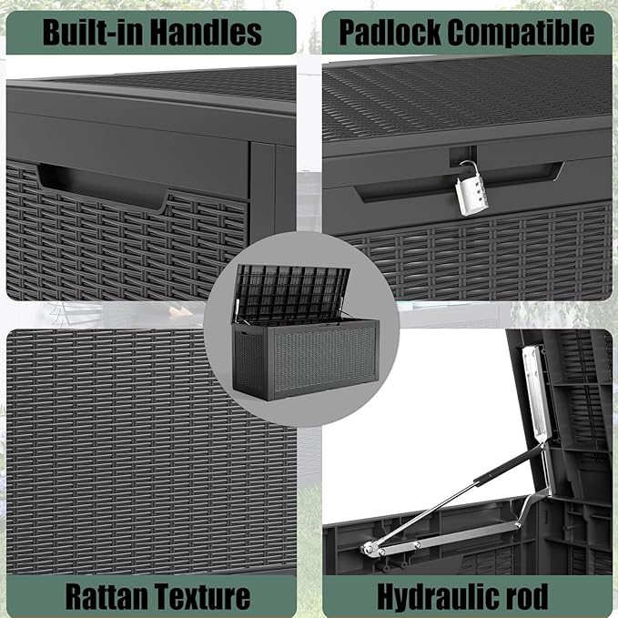 DRATO 100 Gallon Large Deck Box, Outdoor Storage Box for Patio Furniture, Patio Cushions, Gardening Tools, Pool Supplies,660lbs Weight Capacity,Waterproof Resin Storage Boxes-Ruum Studio Home