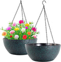 WOUSIWER 13 inch 2 Pack Large Hanging Planters for Indoor Outdoor Plants with Drainage Holes and Chain, Round Hanging Flower Pots for Garden Home Porch Decor, Black with Green Speckles-Ruum Studio Home