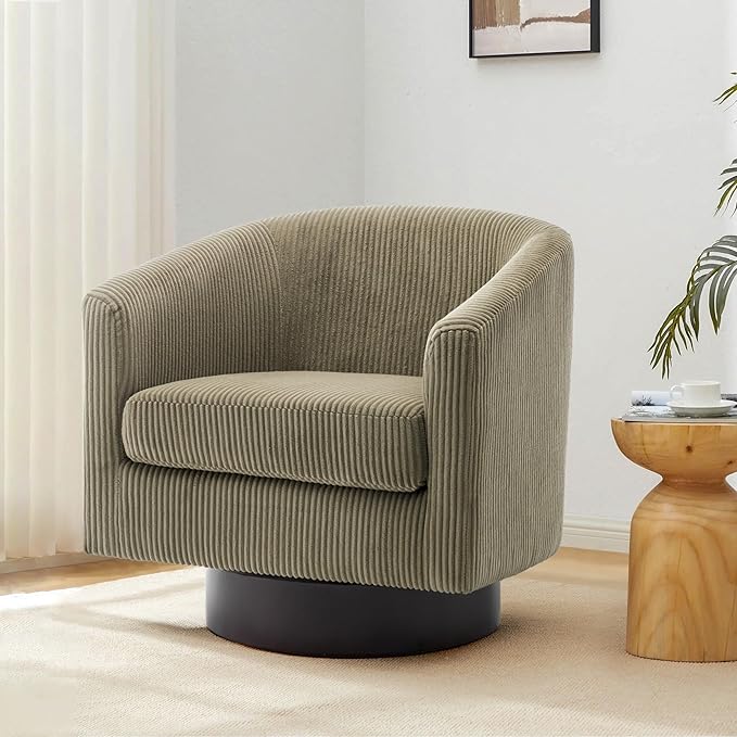 Swivel Barrel Accent Chair, Modern Round Corduroy Fabric Arm Chair for Living Room, Bedroom, Comfy Club Reading Chairs for Adults (Corduroy Camel, Set of 1)-Ruum Studio Home