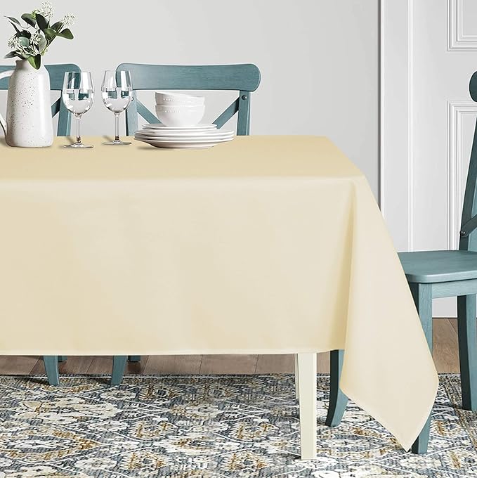 sancua Rectangle Tablecloth - 90 x 156 Inch - Water Resistant Spill Proof Washable Polyester Table Cloth, Decorative Fabric Table Cover for Dining Tables, Buffet Parties and Camping, Beige-Ruum Studio Home
