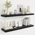 Fun Memories 40" Rustic Wood Floating Shelves with Invisible Brackets for Storage & Decor, Deep Wall Mounted Shelves for Bathroom, Kitchen, Living Room (Black, Set of 2)-Ruum Studio Home