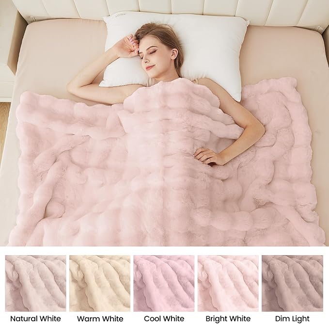 Pink Cozy Faux Fur Twin Blanket for Living Room Bedroom 60x80 Thick Ultra Soft Fuzzy Throw Blanket Fluffy Furry Bed Comforter Home Gifts 860 GSM-Ruum Studio Home