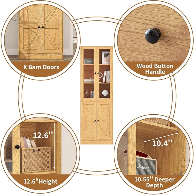 71" Tall Bookcases Set of 2, Bookshelves with Doors, 5-Shelf Bookcase with Storage, Wooden Bookshelf Floor Standing Display Storage Shelves Home Decor Furniture for Living Room,Bedroom,Natural-Ruum Studio Home