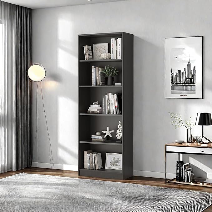 Bookshelf, Open Modern Bookshelf, 5 Shelf Bookcase with Freestanding Display Storage, Wooden Book Shelf for Bedroom, Living Room, Dinning Room, Office, Dray-Ruum Studio Home
