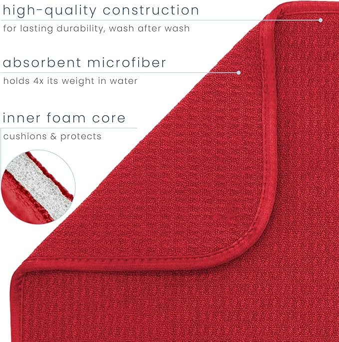 S&T INC. Dish Drying Mat, 16” x 18”, Absorbent Microfiber Kitchen Counter Mat, Dish Drying Pad for Dishes, Utensils, Pots and Pans, Large, Red-Ruum Studio Home