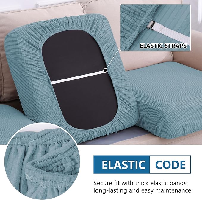 hyha Waterproof Sectional Couch Covers, Non Slip Sofa Couch Cushion Covers L Shape, Thick Stretch Jacquard Fabric, Washable Sofa Slipcovers with Elastic Bottom (1 Piece for Chaise, Lake Blue)-Ruum Studio Home