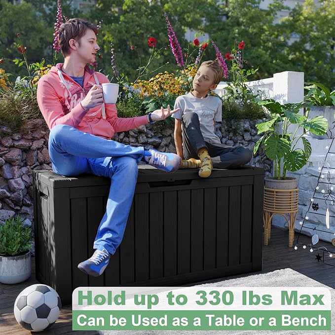 DRATO 80 Gallon Large Deck Box, Outdoor Storage Box for Patio Furniture, Patio Cushions, Gardening Tools, Pool Supplies 480lbs Weight Capacity,Waterproof Resin Storage Boxes-Ruum Studio Home