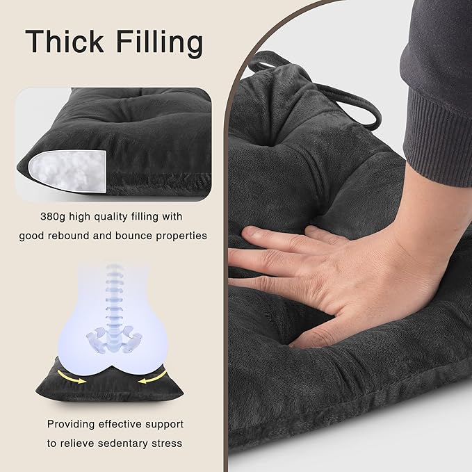 OVOV Chair Cushions for Dining Chairs Set of 6 Tufted Indoor Chair Pads with Ties Soft Square Seat Cushions for Kitchen Chairs 15.5"x15.5",Dark Grey-Ruum Studio Home