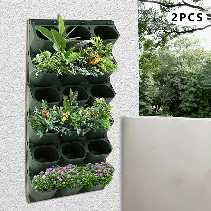 Self Watering Wall Planter | 36 Pots Vertical Garden Planter for Indoor Plants | Wall-Mounted Stackable wall planter | Hanging Plant Flower Pot Holder | 10.56 Fl Oz Each Individual Pot | Army Green-Ruum Studio Home