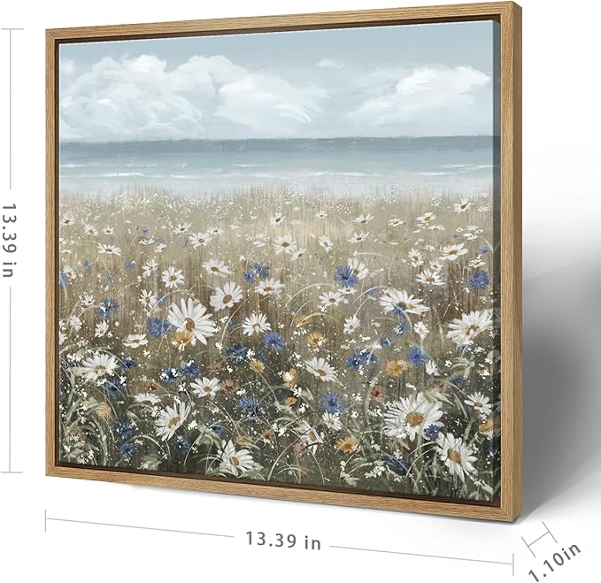 amatop Framed Wall Art Bathroom Décor Boho Beach Coastal Vintage Floral Wall Picture Flower Daisy Flowers by Sea Canvas Print Nautical Small Artwork For Home Farmhouse Living Room Bedroom Office-Ruum Studio Home