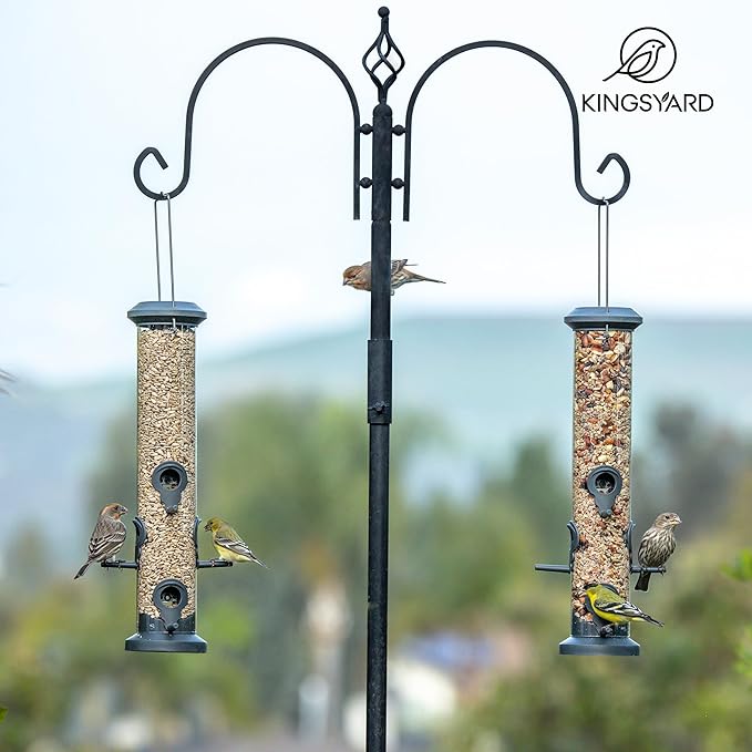 Kingsyard 2 Pack Tube Feeders with 6 Feeding Ports for Outdoors Hanging, Premium Hard Plastic Weatherproof & Steel Hanger, Attracting for Wild Birds (Black)-Ruum Studio Home