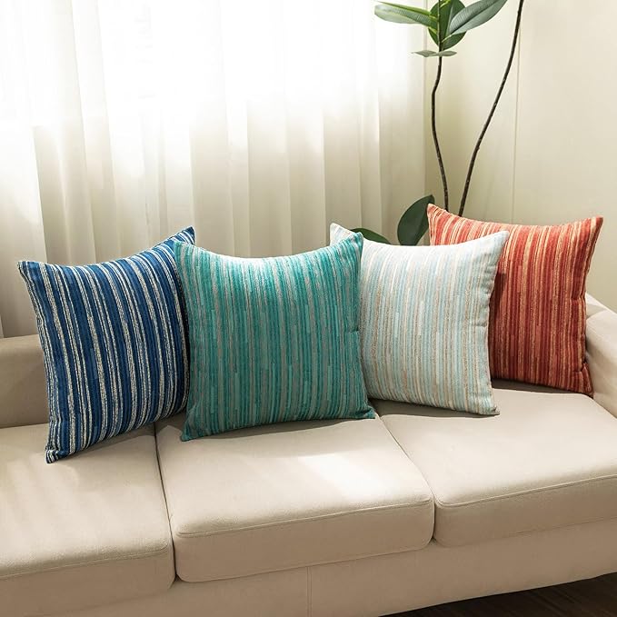 Yeiotsy Decorative Pillow Covers Teal, Pack of 2, Modern Striped Throw Pillow Cases Geometric Cushion Covers (Teal, 18 X 18 Inches)-Ruum Studio Home