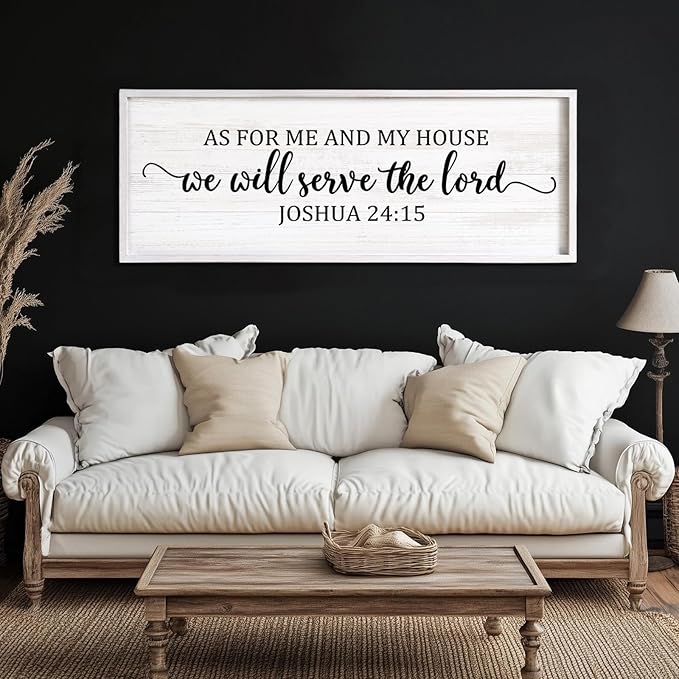 As For Me And My House We Will Serve The Lord Framed Wall Art, 40''×15'' Positive Religious Rustic Bible Verse for Christian God Jesus Christ Prayer, Vintage Horizontal Holy Catholic Scripture Decor-Ruum Studio Home