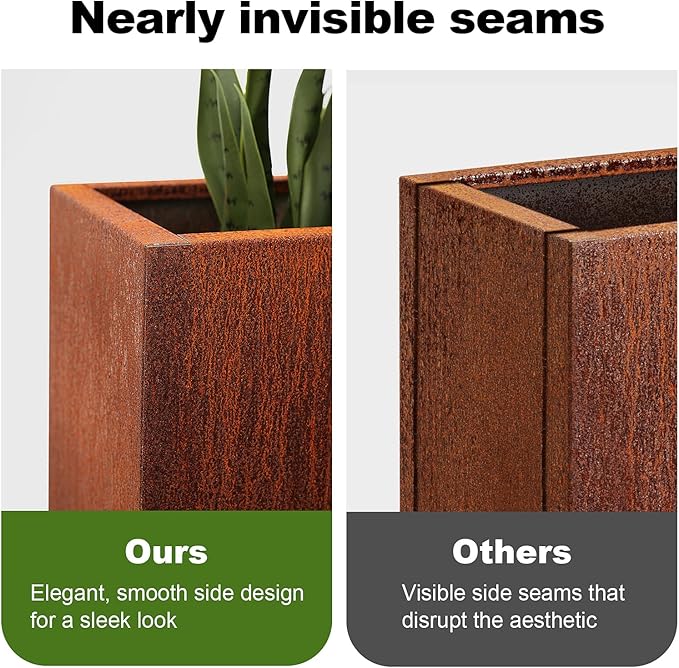 Large Corten Steel Planter Box Outdoor, 30" H x 34" W x 10" D,Tall Rectangular Metal Rusted Planters with Grow Bag,Naturally Rusting Steel Flower Pot,Rustic Décor for Patio,Garden,Deck,Backyard-Ruum Studio Home