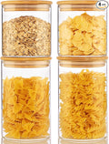 32oz & 21oz - 4 Pack Glass Jars with Bamboo Lids, Glass Pantry Storage Containers with Airtight Lids, Round Air Tigh Food Storage Canisters for Cereal, Pasta, Flour, Sugar, Best for Kitchen Organizer-Ruum Studio Home
