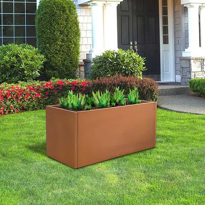 Corten Steel Planter Box Rectangular Planters Large Outdoor Planter Metal Planter Box for Tall Plant Trough Rustic Patina for Garden Yard Commercial Residential Farm 16 in x 31.5 in x 16 in-Ruum Studio Home
