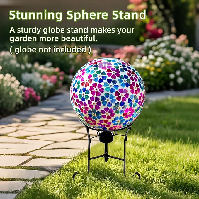 VOREEN 10" Gazing Ball Stand, Metal Gazing Globe Stand for 8-12 Inch Garden Gazing Globe, Outdoor Décor Garden Yard Accessories, Black-Ruum Studio Home