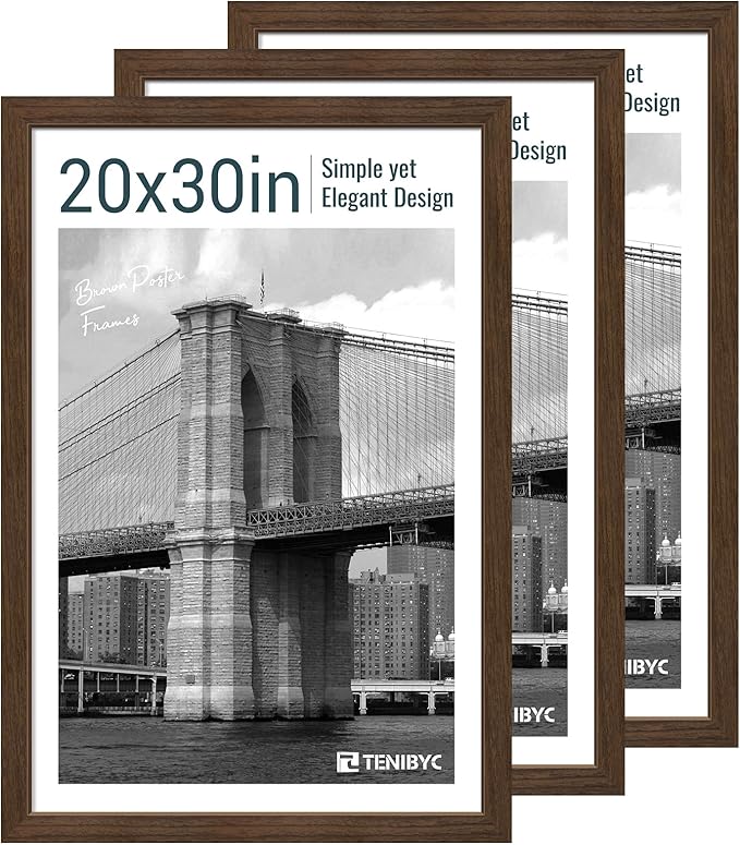 20x30 Poster Frame 3 Pack - Brown Woodgrain, Wood Picture Frame, Wall Gallery Frame - Wall Hanging-Ruum Studio Home