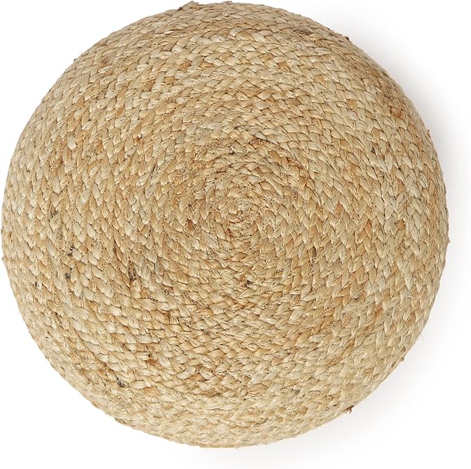 REDEARTH · Cylindrical Pouf Ottoman - Braided Pouffe Accent Sitting Round Footrest for Living Room, Bedroom, Nursery, kidsroom, Patio, Gym; 100% Jute (14.5"X14.5"X16"; Natural)-Ruum Studio Home