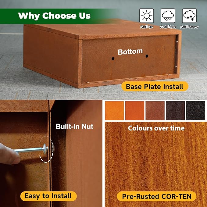 Galvanized Steel Metallic Heavy Planter for Outdoor Plants Metal Outdoor Planter Spliced Flower Box with Partitions for Outside,Indoor,Garden (Corten, 30 * 12 * 24)-Ruum Studio Home